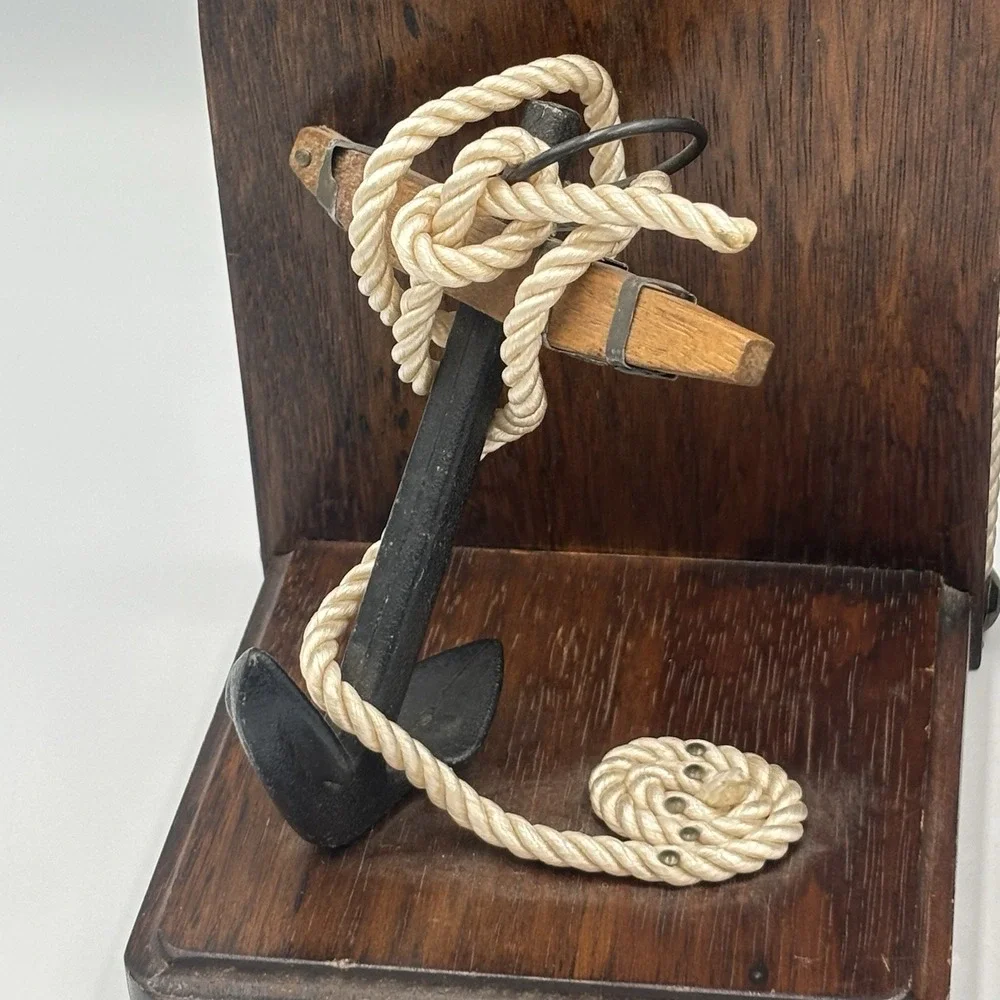 Vintage Nautical Theme‎ Bookends Wood & Rope with Cast Iron Anchors